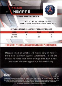 2018-19 Finest UEFA Champions League #50 Kylian Mbappé Back