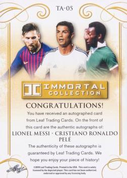 2018 Leaf Soccer Immortal Collection - Triple Autographs Green #TA-05 Lionel Messi / Cristiano Ronaldo / Pele Back