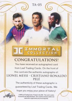 2018 Leaf Soccer Immortal Collection - Triple Autographs Red #TA-05 Lionel Messi / Cristiano Ronaldo / Pele Back