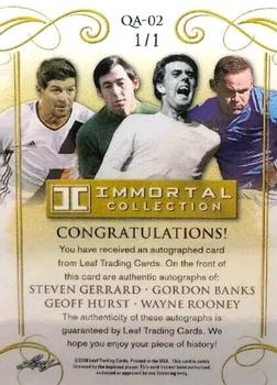 2018 Leaf Soccer Immortal Collection - Quad Autographs Gold #QA-02 Steven Gerrard / Gordon Banks / Geoff Hurst / Wayne Rooney Back