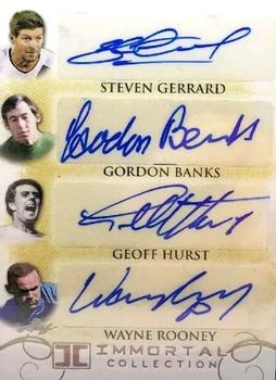 2018 Leaf Soccer Immortal Collection - Quad Autographs Gold #QA-02 Steven Gerrard / Gordon Banks / Geoff Hurst / Wayne Rooney Front