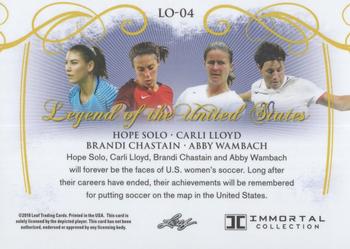 2018 Leaf Soccer Immortal Collection - Legends of the USA Blue #LO-04 Hope Solo / Carli Lloyd / Brandi Chastain / Abby Wambach Back