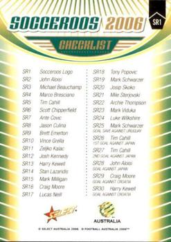 2006 Select A-League - Socceroos #SR1 Checklist Back