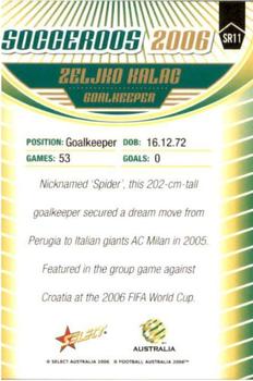 2006 Select A-League - Socceroos #SR11 Zeljko Kalac Back