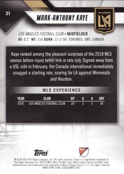 2019 Topps MLS #31 Mark-Anthony Kaye Back
