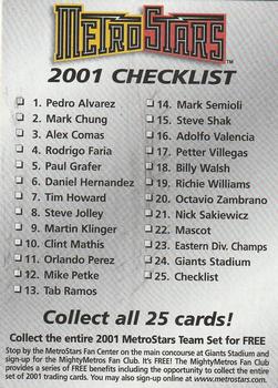2001 New York/New Jersey MetroStars #25 Checklist Front