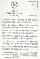 2000-01 Panini UEFA Champions League Stickers #1 Real Madrid CF Team Back