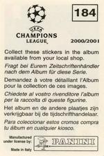 2000-01 Panini UEFA Champions League Stickers #184 Gianluca Zambrotta Back