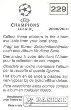 2000-01 Panini UEFA Champions League Stickers #229 Paris Saint-Germain FC Team Back