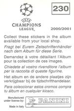 2000-01 Panini UEFA Champions League Stickers #230 Lionel Letizi Back