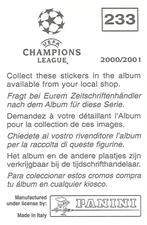 2000-01 Panini UEFA Champions League Stickers #233 Talal El Karkouri Back