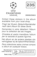 2000-01 Panini UEFA Champions League Stickers #235 Ali Benarbia Back