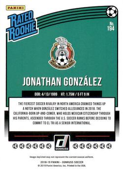 2018-19 Donruss #194 Jonathan González Back