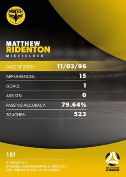 2017-18 Tap 'N' Play Football Australia #181 Matthew Ridenton Back