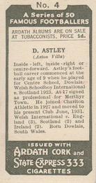 1934 Ardath Famous Footballers #4 David John Astley Back