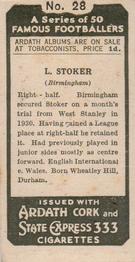 1934 Ardath Famous Footballers #28 Lewis Stoker Back