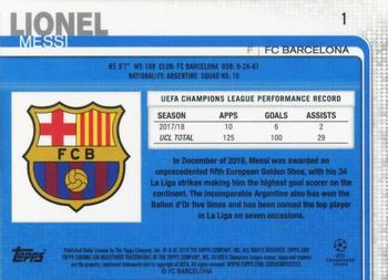 2018-19 Topps Chrome UEFA Champions League #1 Lionel Messi Back