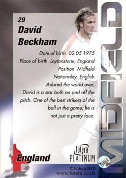 2003 Futera Platinum World Football #29 David Beckham Back
