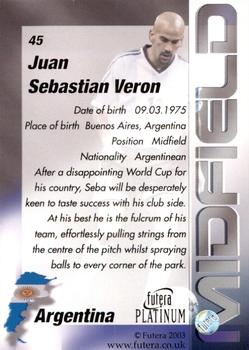 2003 Futera Platinum World Football #45 Juan Sebastian Veron Back