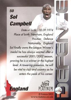 2003 Futera Platinum World Football #50 Sol Campbell Back