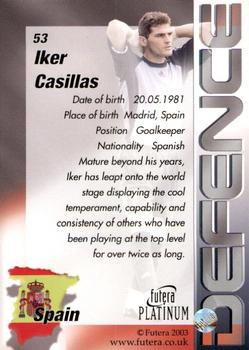 2003 Futera Platinum World Football #53 Iker Casillas Back