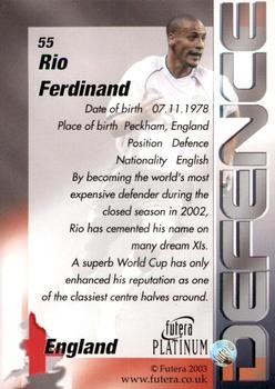 2003 Futera Platinum World Football #55 Rio Ferdinand Back