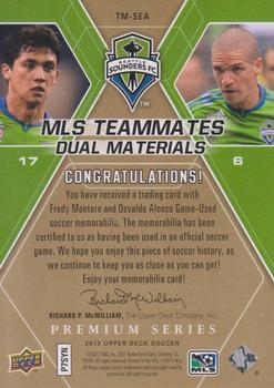 2012 Upper Deck MLS - MLS Teammates Dual Materials Premium Series #TM-SEA Osvaldo Alonso / Fredy Montero Back