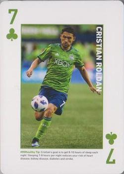 2018 CHI Franciscan Seattle Sounders FC Playing Cards #7♣ Cristian Roldan Front