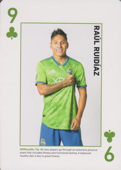 2018 CHI Franciscan Seattle Sounders FC Playing Cards #9♣ Raul Ruidiaz Front