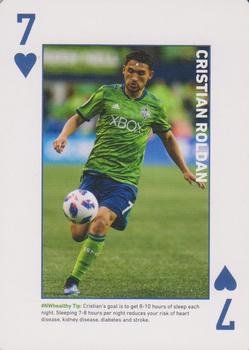 2018 CHI Franciscan Seattle Sounders FC Playing Cards #7♥ Cristian Roldan Front