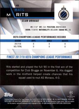 2018-19 Finest UEFA Champions League - Blue Refractor #49 Mats Rits Back