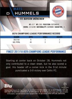 2018-19 Finest UEFA Champions League - Green Refractor #22 Mats Hummels Back