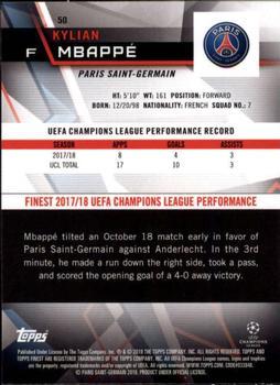 2018-19 Finest UEFA Champions League - Green Refractor #50 Kylian Mbappé Back