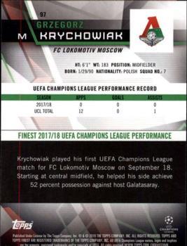 2018-19 Finest UEFA Champions League - Green Refractor #97 Grzegorz Krychowiak Back
