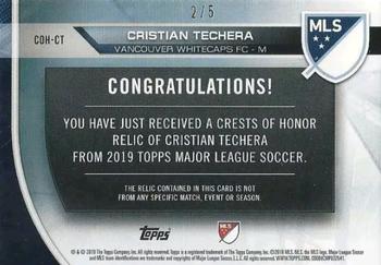 2019 Topps MLS - Crests of Honor #COH-CT Cristian Techera Back