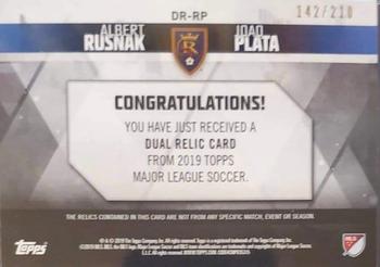 2019 Topps MLS - Dual Relics #DR-RP Albert Rusnak / Joao Plata Back