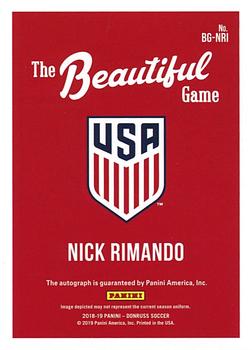 2018-19 Donruss - The Beautiful Game Autographs Gold #BG-NRI Nick Rimando Back