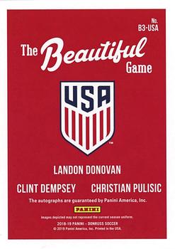 2018-19 Donruss - The Beautiful Game Triple Autographs #B3-USA Christian Pulisic / Clint Dempsey / Landon Donovan Back