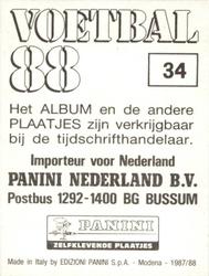 1987-88 Panini Voetbal 88 Stickers #34 Nico Jalink Back