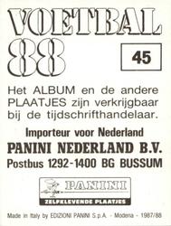 1987-88 Panini Voetbal 88 Stickers #45 Jan van Grinsven Back