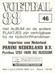 1987-88 Panini Voetbal 88 Stickers #46 Cor Adriaanse Back