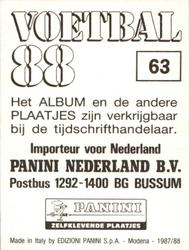 1987-88 Panini Voetbal 88 Stickers #63 Rene Stam Back
