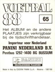 1987-88 Panini Voetbal 88 Stickers #65 Pablo Plak Back