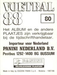 1987-88 Panini Voetbal 88 Stickers #80 Simon Kistemaker Back