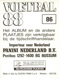 1987-88 Panini Voetbal 88 Stickers #86 Peter Matena Back