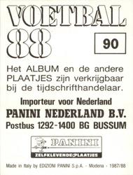 1987-88 Panini Voetbal 88 Stickers #90 Jaap van der Wiel Back