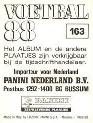 1987-88 Panini Voetbal 88 Stickers #163 Peter van Velzen Back