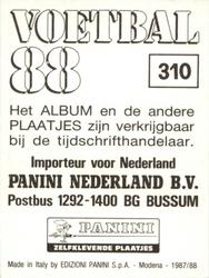 1987-88 Panini Voetbal 88 Stickers #310 Robert Janssen Back