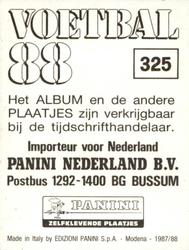 1987-88 Panini Voetbal 88 Stickers #325 Frank van Straalen Back