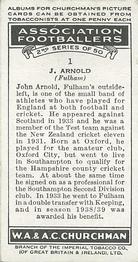 1939 Churchman's Association Footballers 2nd Series #1 John Arnold Back